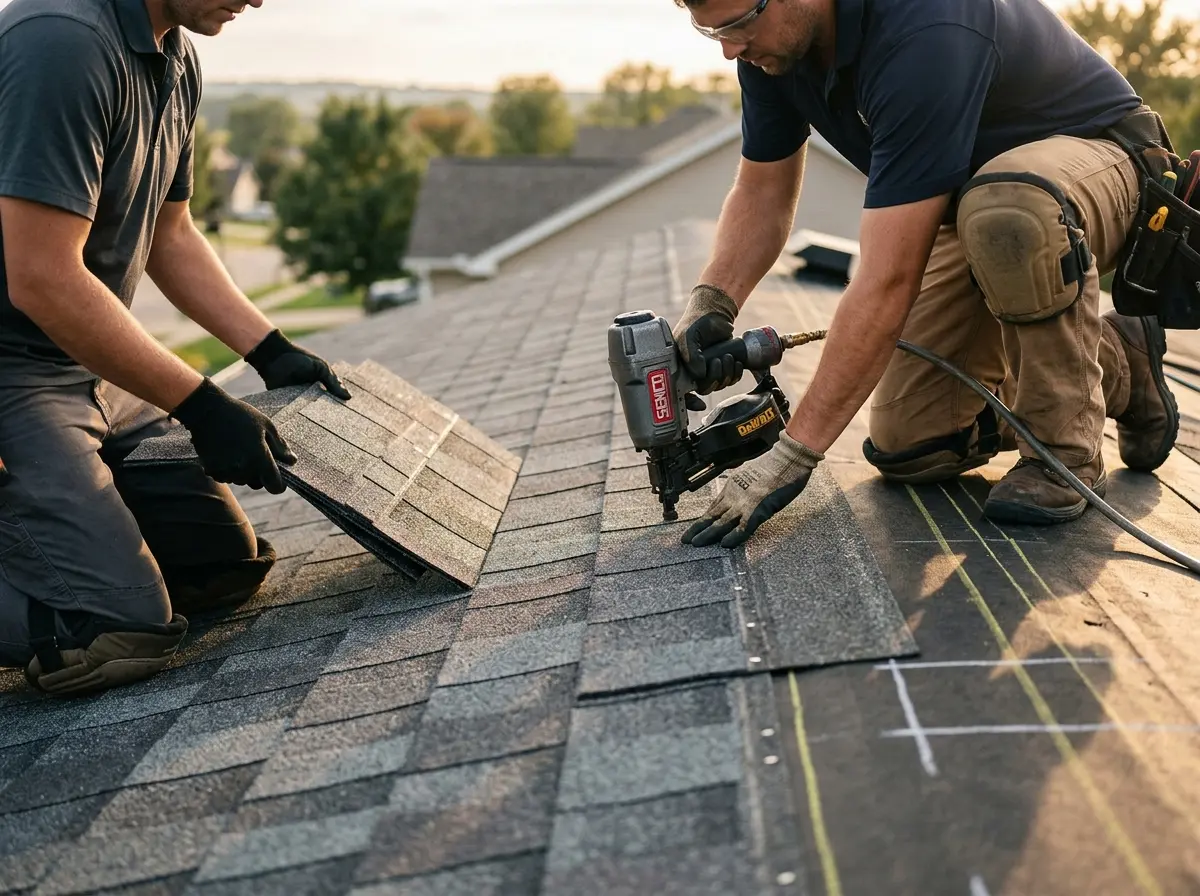 Professional roofer working on a residential roof in Killeen